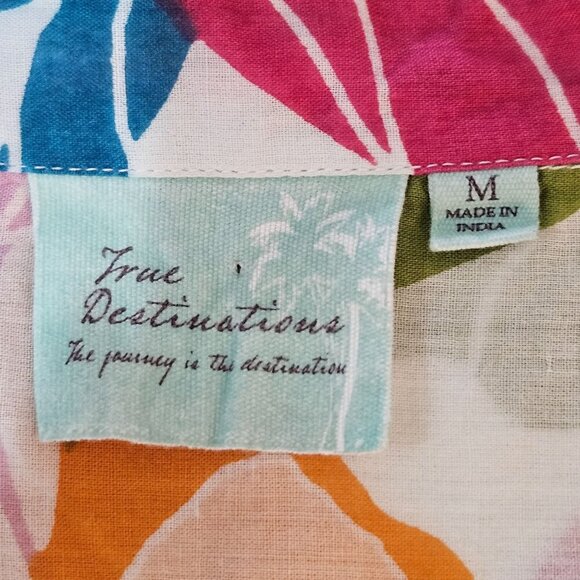 True Destinations Medium Button Long Shirt Multicolor Tropical Print Boho Beach - Picture 7 of 10